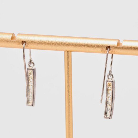 Vintage Sterling Silver White CZ Dangle Fish hook Earrings - Picture 2 of 7